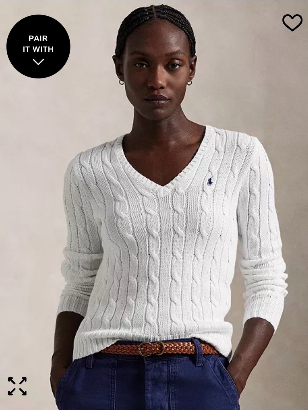 Polo Ralph Lauren Women's Cable-Knit Cotton V-Neck Sweater Size XS